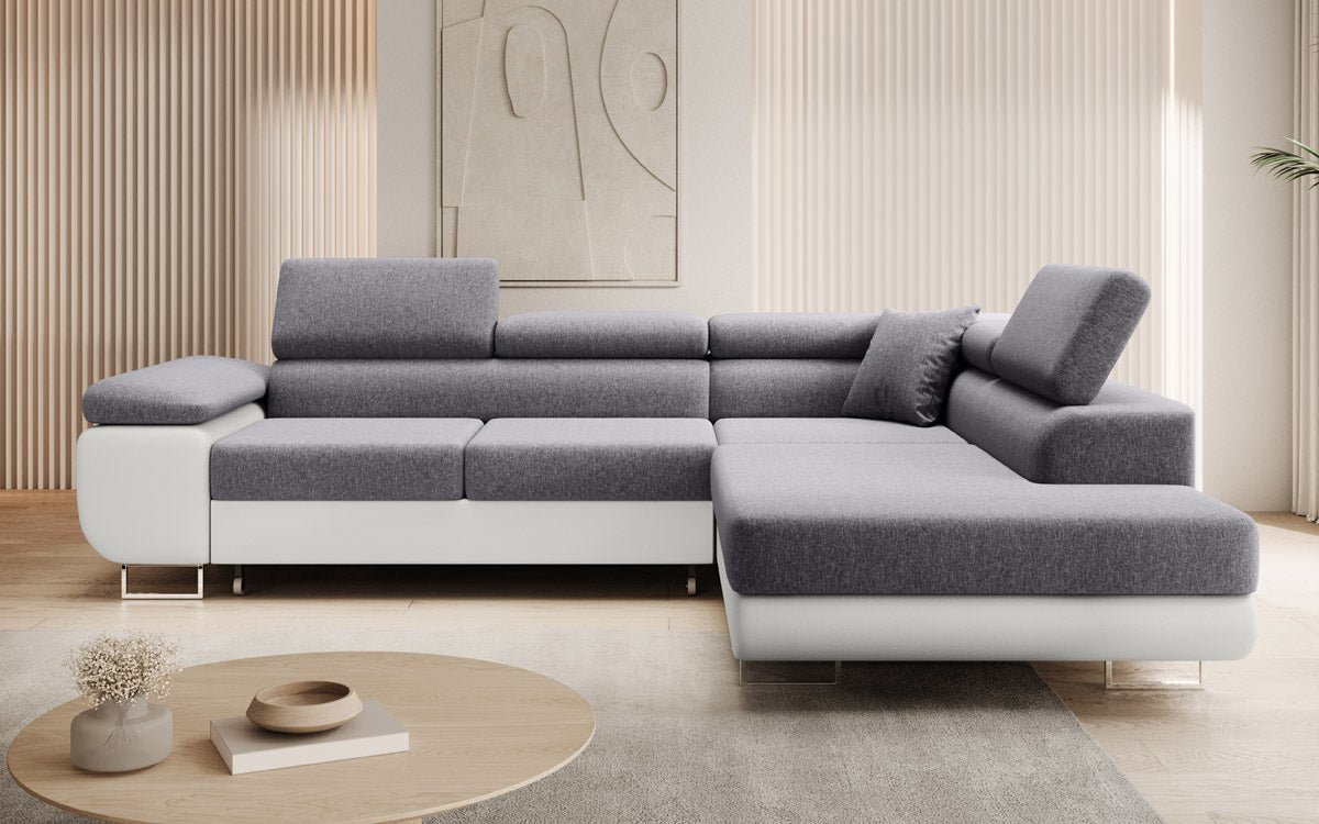 Designer Sofa Aston mit Schlaf- und Klappfunktion - Stoff/Kunstleder
