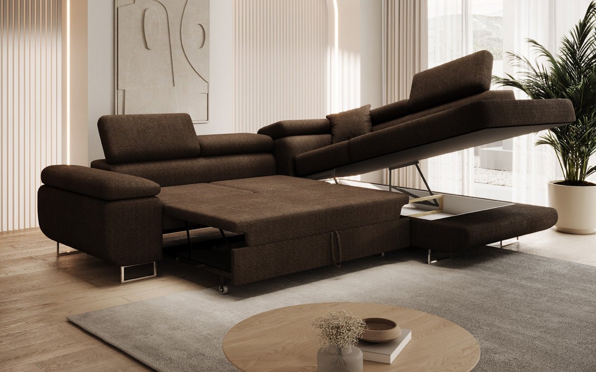 Designer Sofa Aston mit Schlaf- und Klappfunktion aus Bouclé