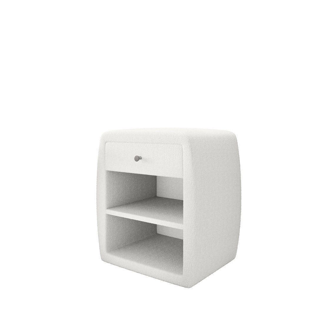 Designer Nachttisch Lilly mit USB Anschluss in Bouclé