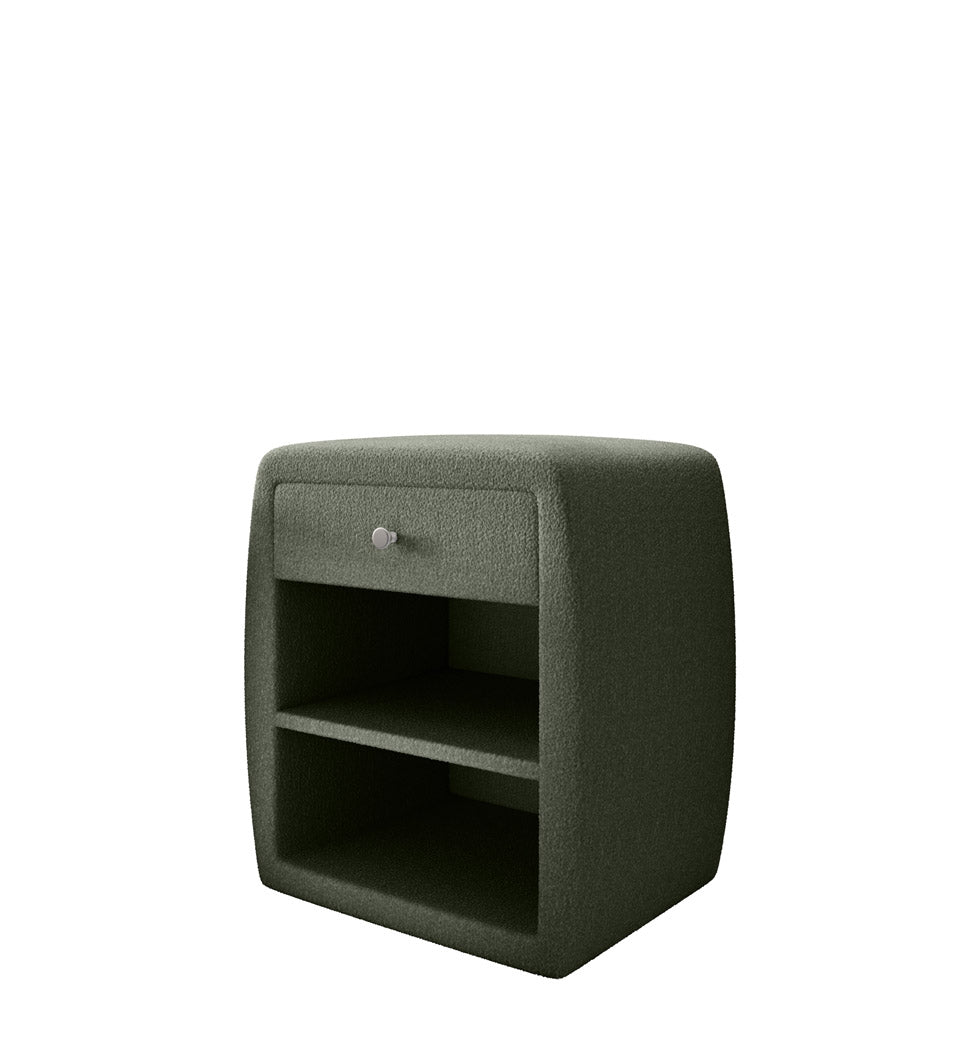 Designer Nachttisch Lilly mit USB Anschluss in Bouclé