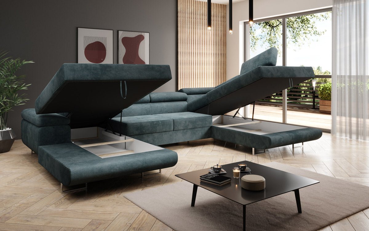 Designer Sofa Lago mit Schlaf - und Klappfunktion in Cord