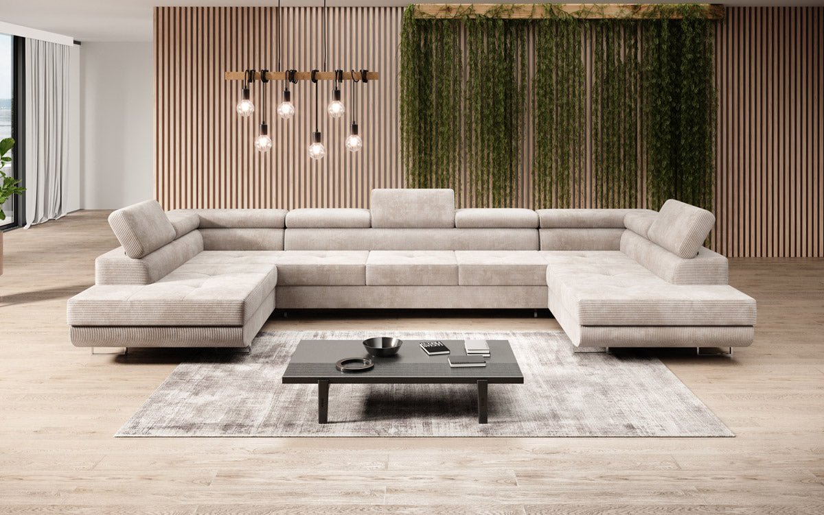 Designer Sofa Taormina mit Schlaf- und Klappfunktion in Cord