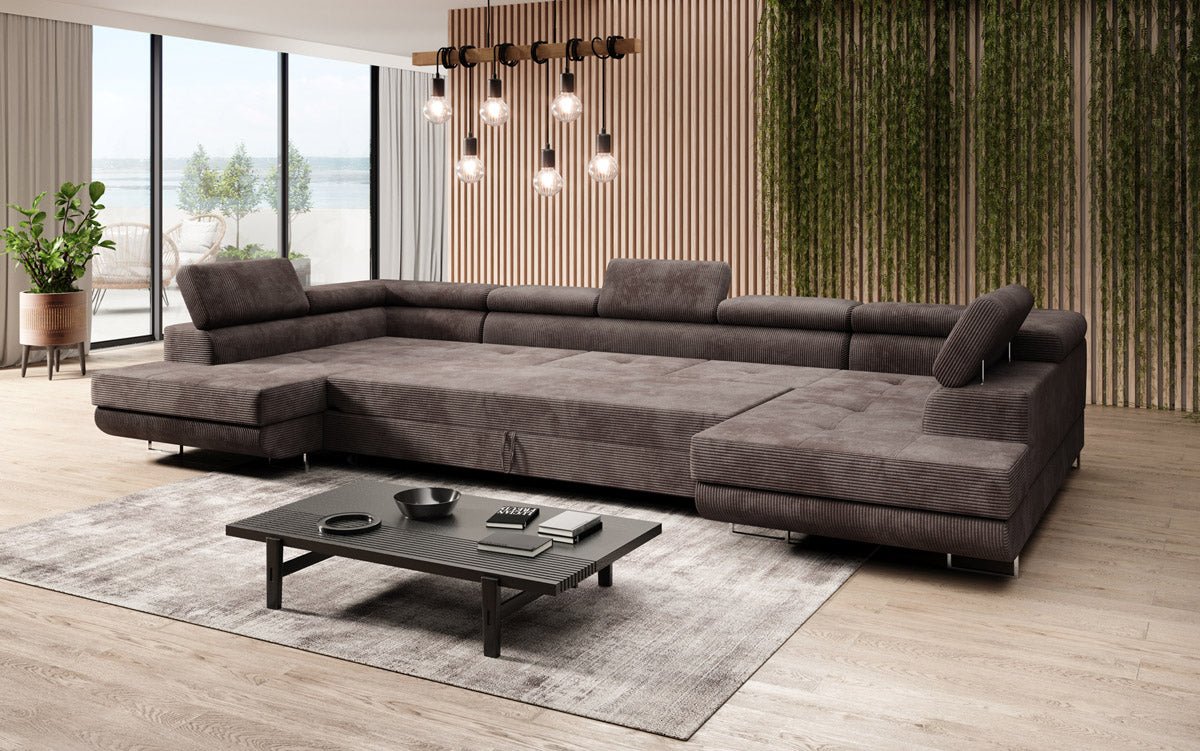 Designer Sofa Taormina mit Schlaf- und Klappfunktion in Cord
