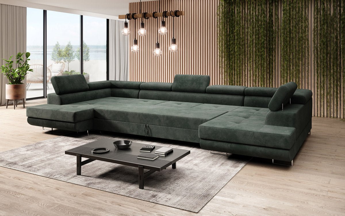Designer Sofa Taormina mit Schlaf- und Klappfunktion in Cord