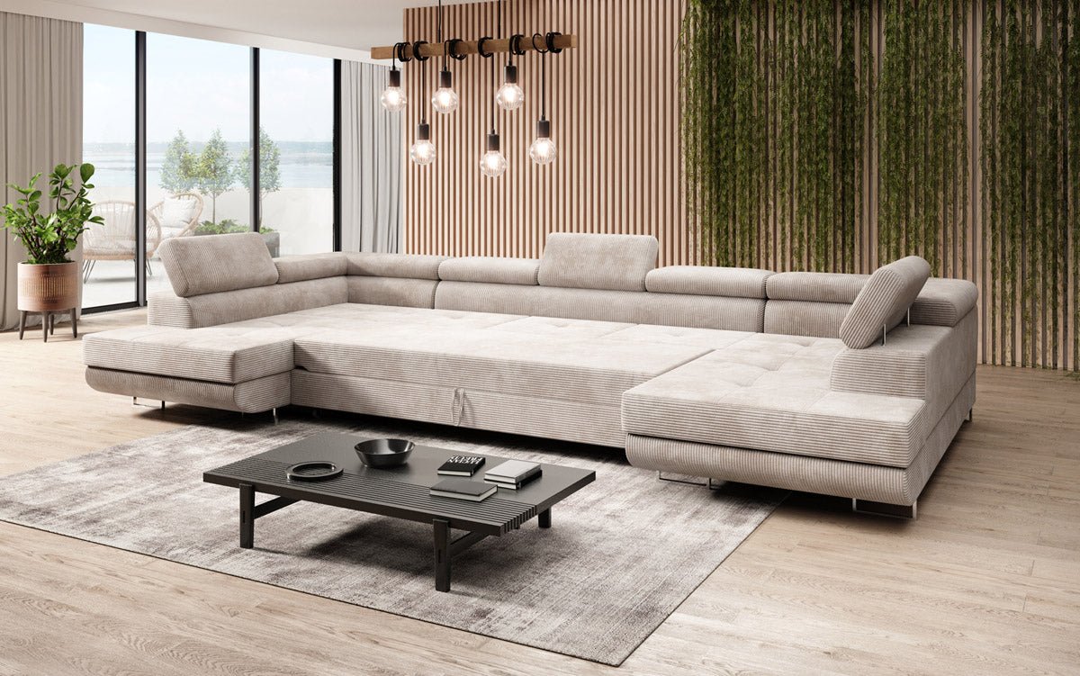 Designer Sofa Taormina mit Schlaf- und Klappfunktion in Cord
