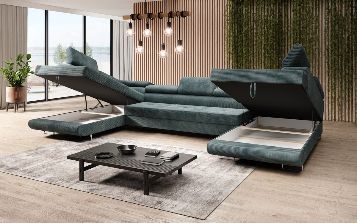 Designer Sofa Taormina mit Schlaf- und Klappfunktion in Cord