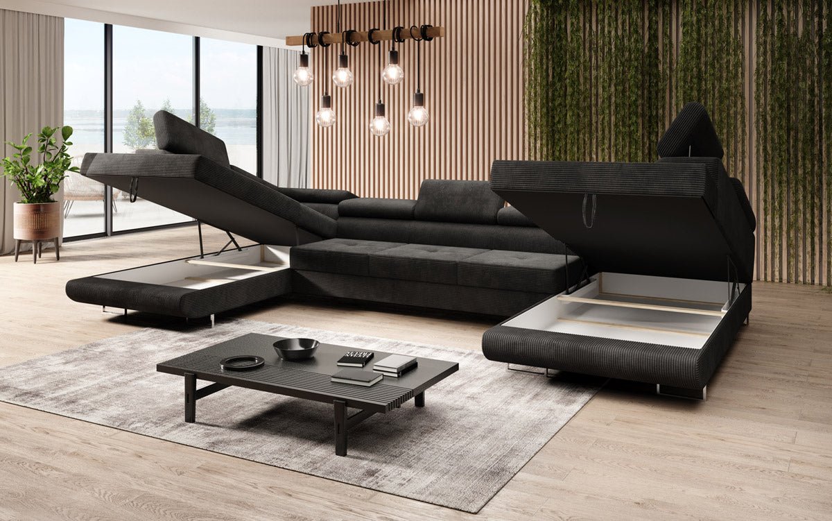 Designer Sofa Taormina mit Schlaf- und Klappfunktion in Cord