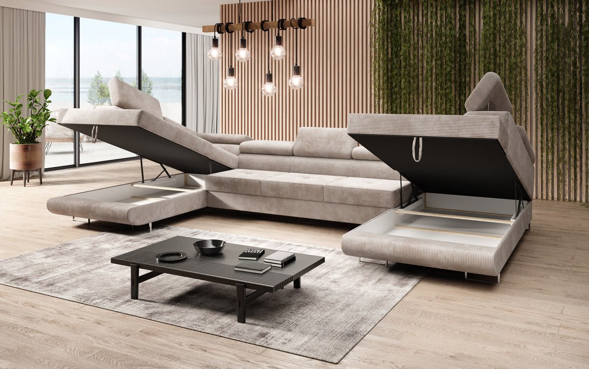 Designer Sofa Taormina mit Schlaf- und Klappfunktion in Cord