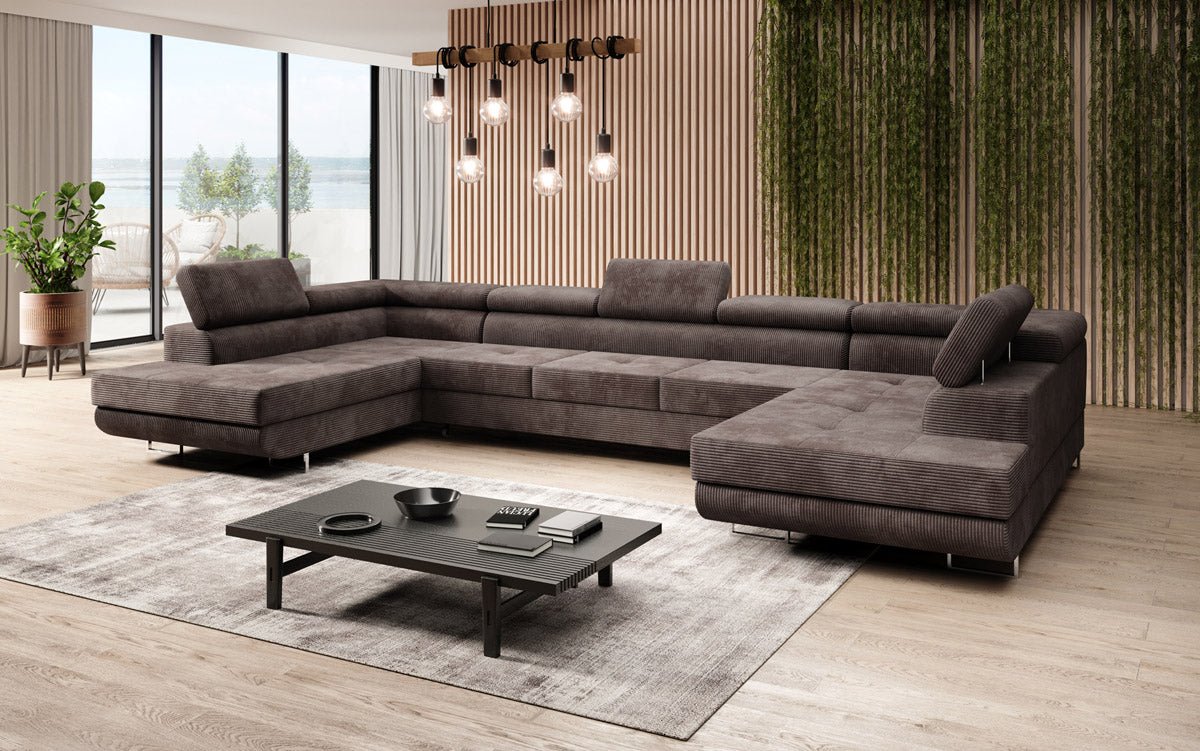 Designer Sofa Taormina mit Schlaf- und Klappfunktion in Cord