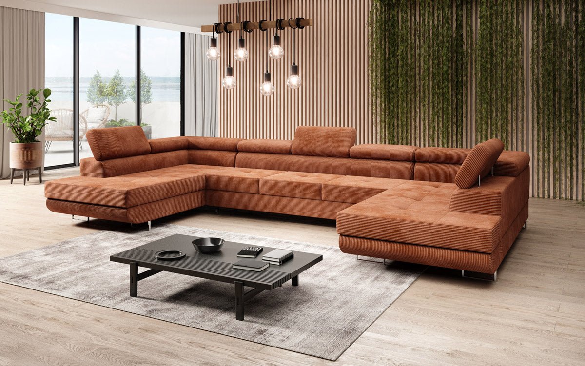 Designer Sofa Taormina mit Schlaf- und Klappfunktion in Cord