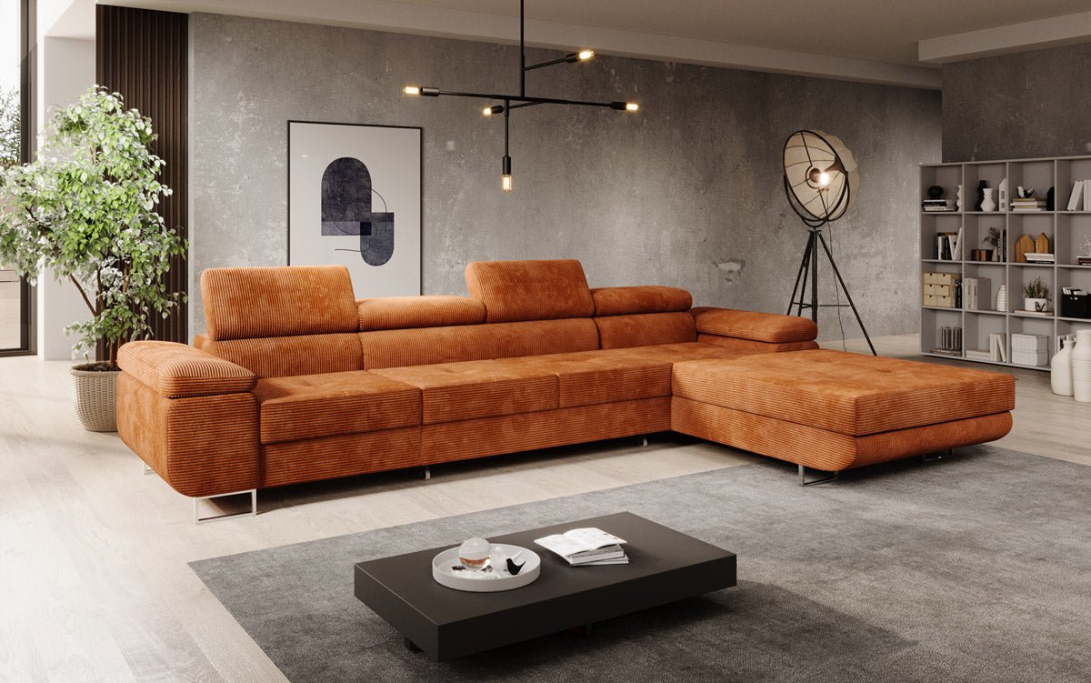 Designer Sofa Calvera Maxi mit Schlaf- und Klappfunktion in Cord