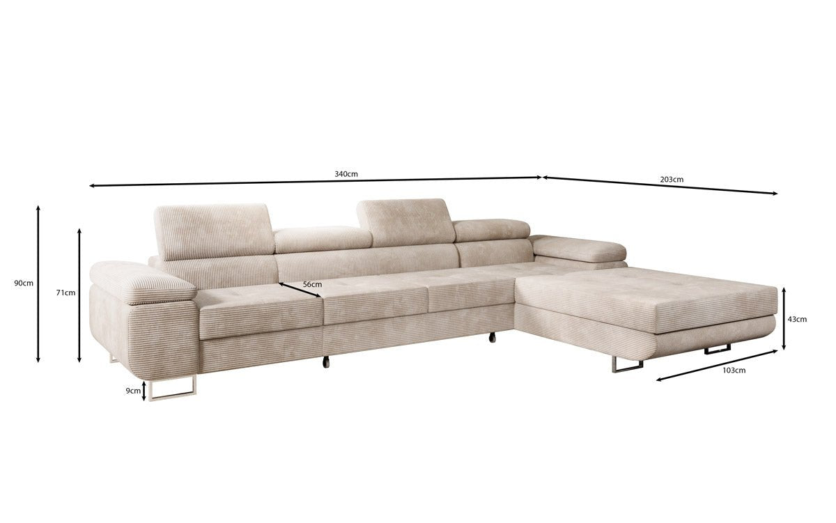 Designer Sofa Calvera Maxi mit Schlaf- und Klappfunktion in Cord