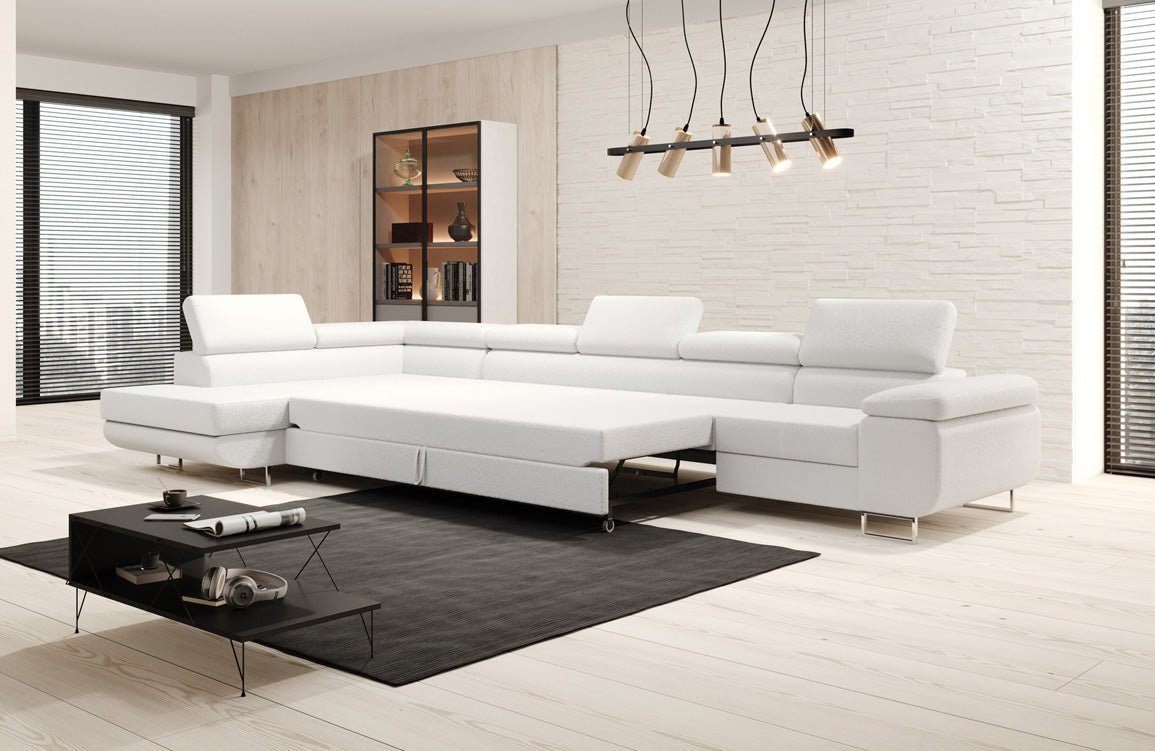 Designer Sofa Maxi mit Schlaf - und Klappfunktion in Bouclé