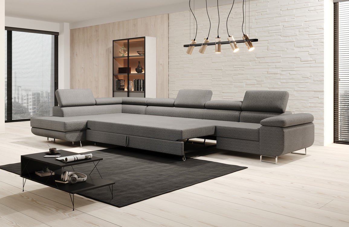 Designer Sofa Maxi mit Schlaf - und Klappfunktion in Bouclé