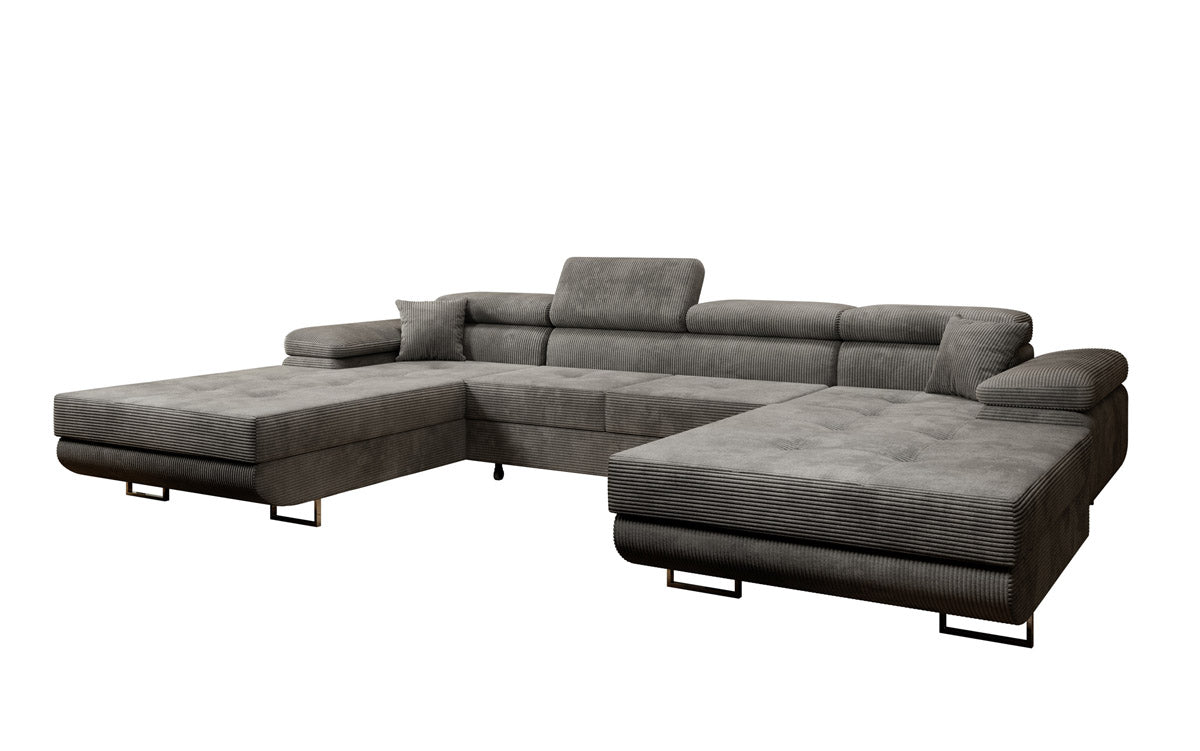 Designer Sofa Calvera U mit Schlaf- und Klappfunktion in Cord