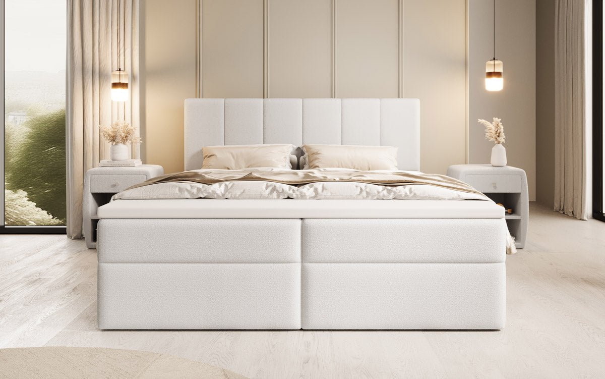 Boxspringbett Aurelia Bouclé mit Stauraum