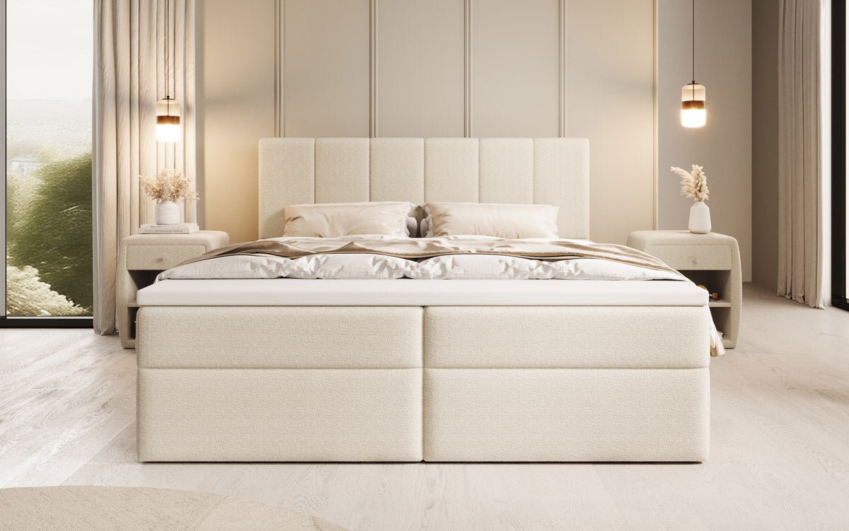 Boxspringbett Aurelia Bouclé mit Stauraum
