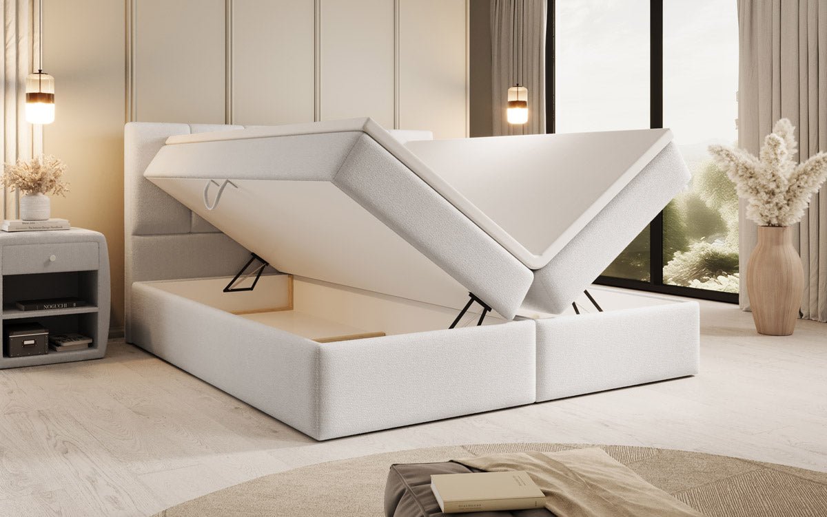 Boxspringbett Aurelia Bouclé mit Stauraum