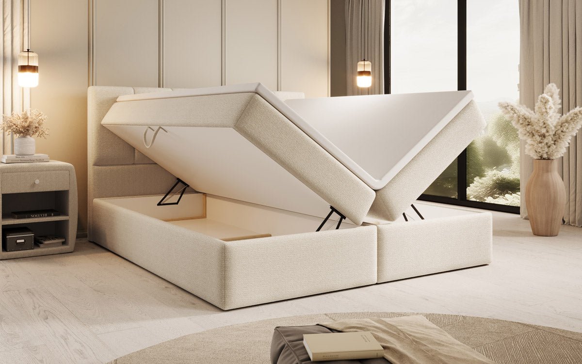 Boxspringbett Aurelia Bouclé mit Stauraum