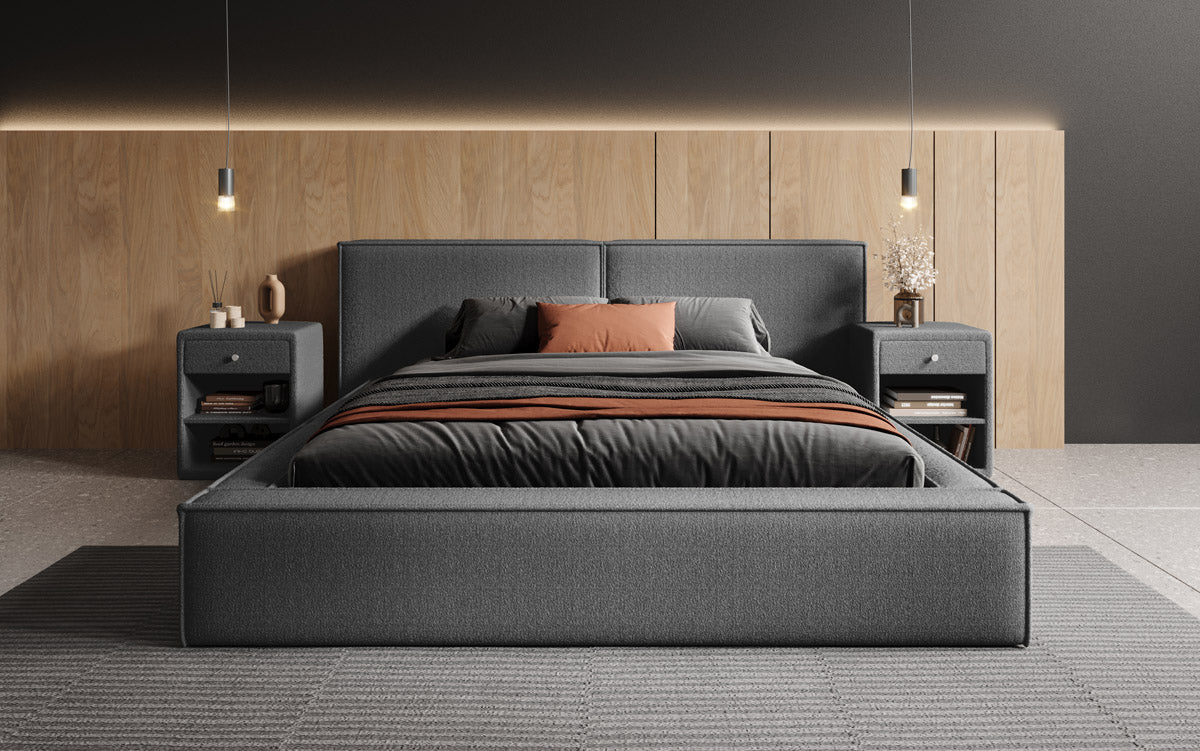 Designer Polsterbett Ophelia in Bouclé mit Stauraum