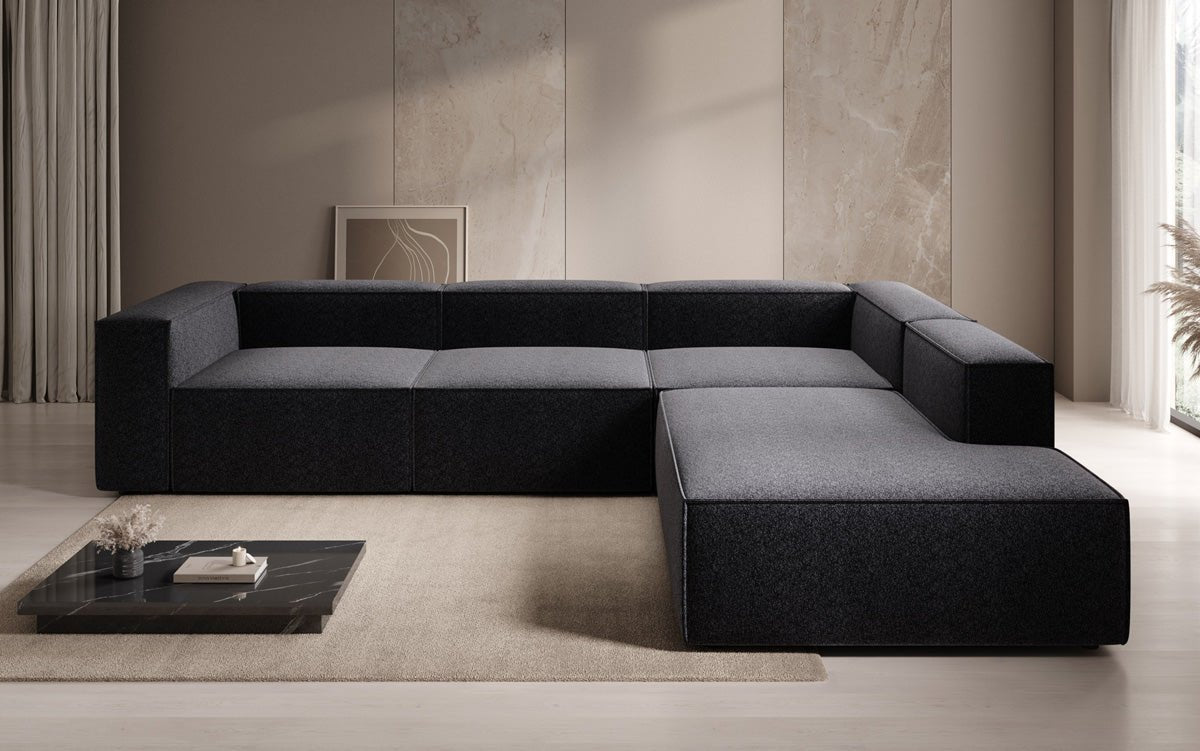 Designer Sofa Lesley L mit langer Ottomane in Strukturstoff