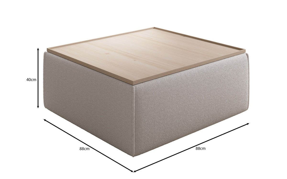 Beistellhocker/Couchtisch Lesley mit Stauraum in Bouclé