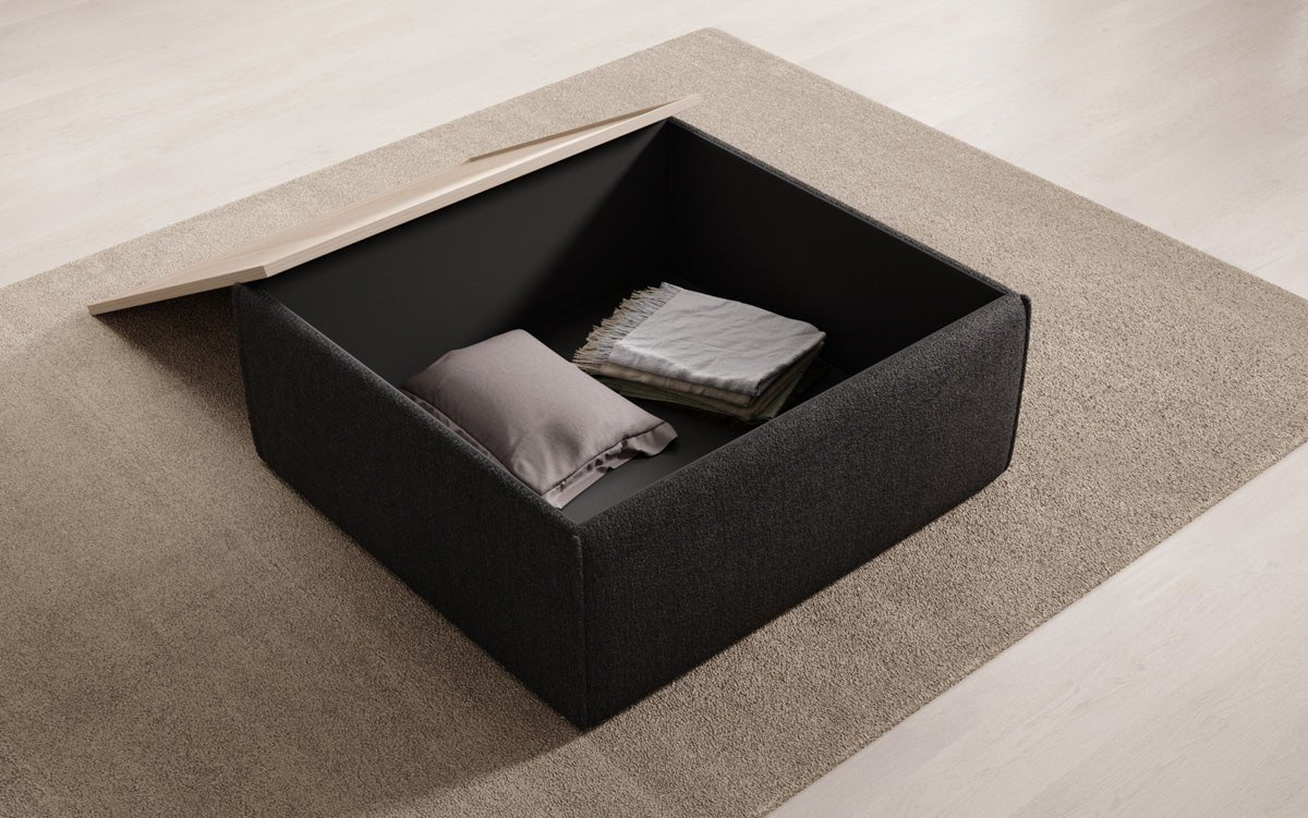 Beistellhocker/Couchtisch Lesley mit Stauraum in Bouclé