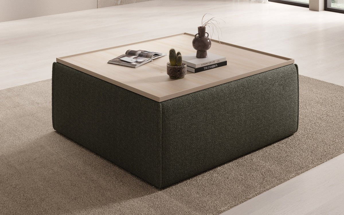 Beistellhocker/Couchtisch Lesley mit Stauraum in Bouclé