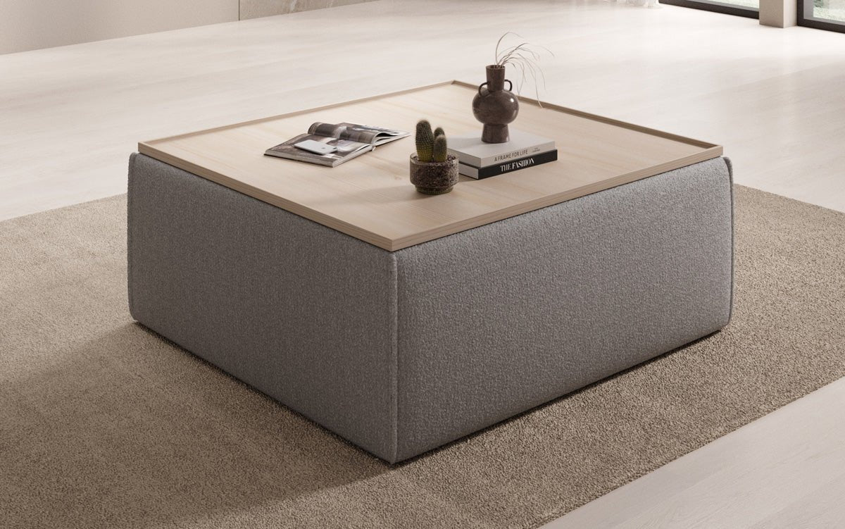 Beistellhocker/Couchtisch Lesley mit Stauraum in Bouclé