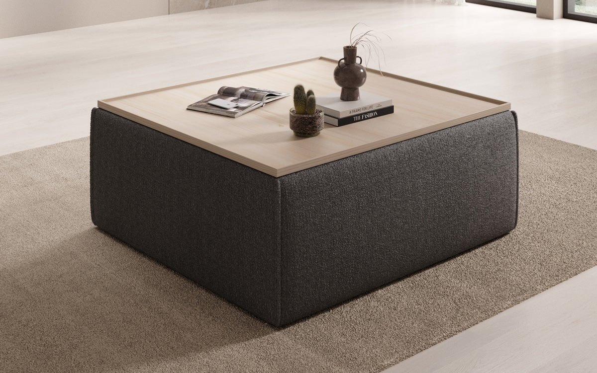 Beistellhocker/Couchtisch Lesley mit Stauraum in Bouclé