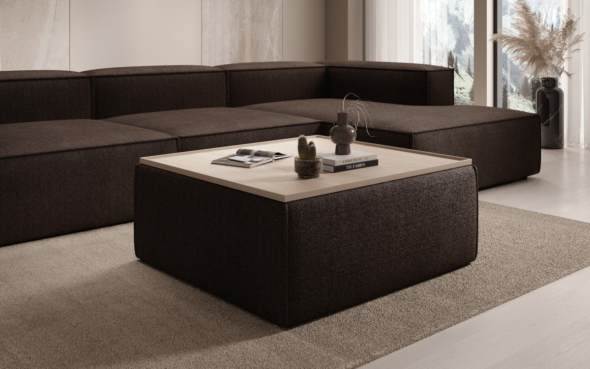 Beistellhocker/Couchtisch Lesley mit Stauraum in Bouclé