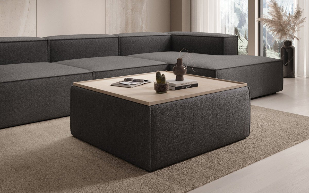 Beistellhocker/Couchtisch Lesley mit Stauraum in Bouclé