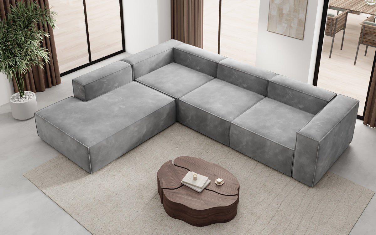 Designer Sofa Lesley L mit langer Ottomane in Samt