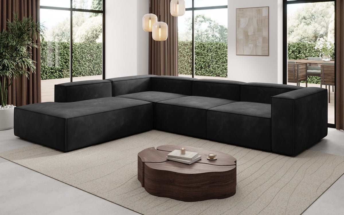 Designer Sofa Lesley L with long ottoman in velvet