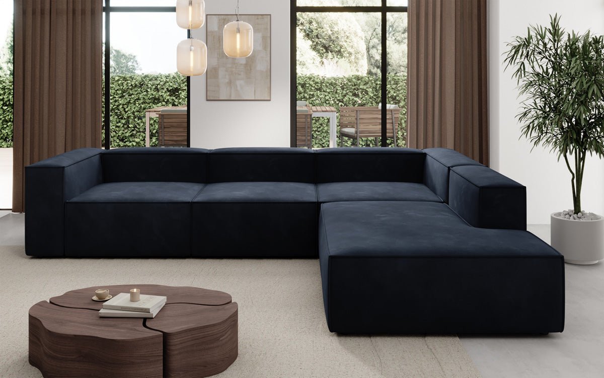 Designer Sofa Lesley L mit langer Ottomane in Samt