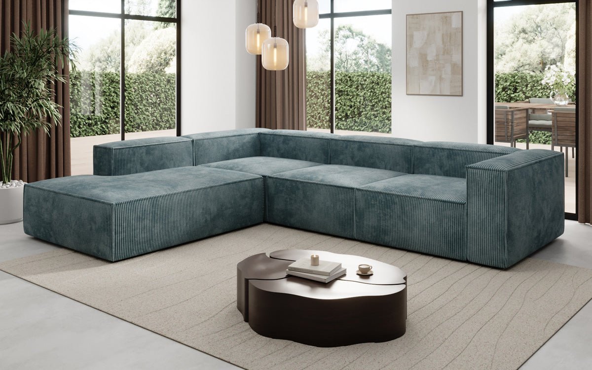 Designer Sofa Lesley L mit langer Ottomane in Cord