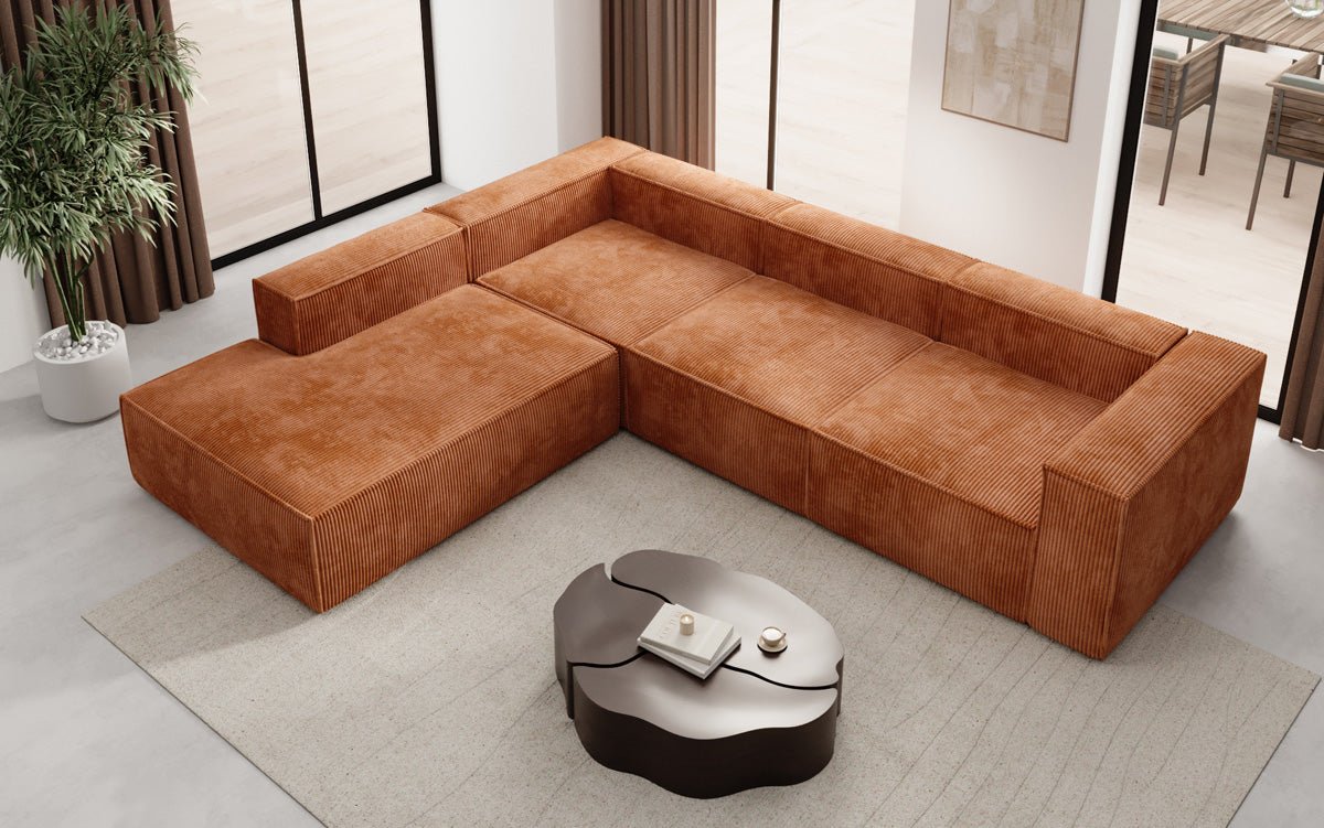 Designer Sofa Lesley L mit langer Ottomane in Cord