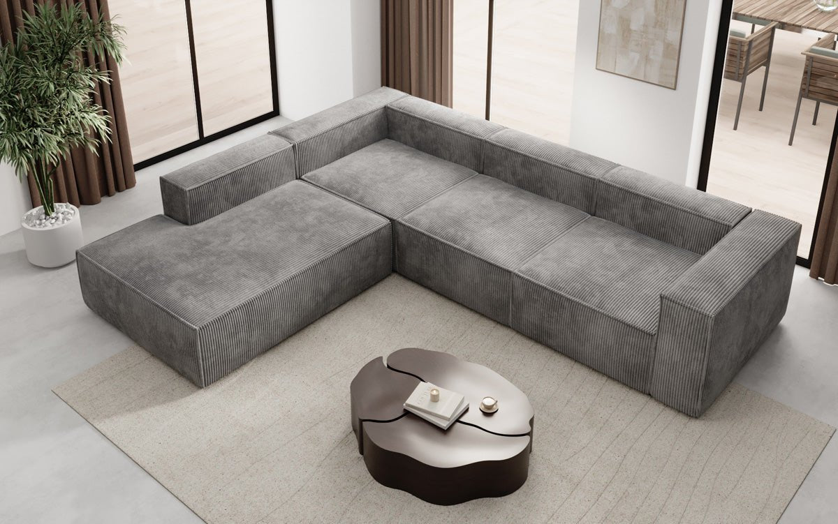 Designer Sofa Lesley L mit langer Ottomane in Cord