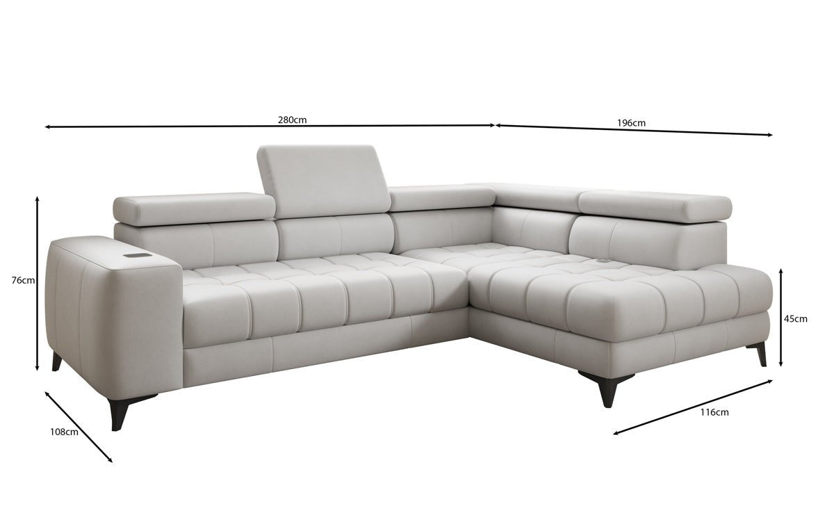 Designer L Sofa Seluna mit elektrischer Schlaffunktion, Induktion und Stauraum in Echtleder