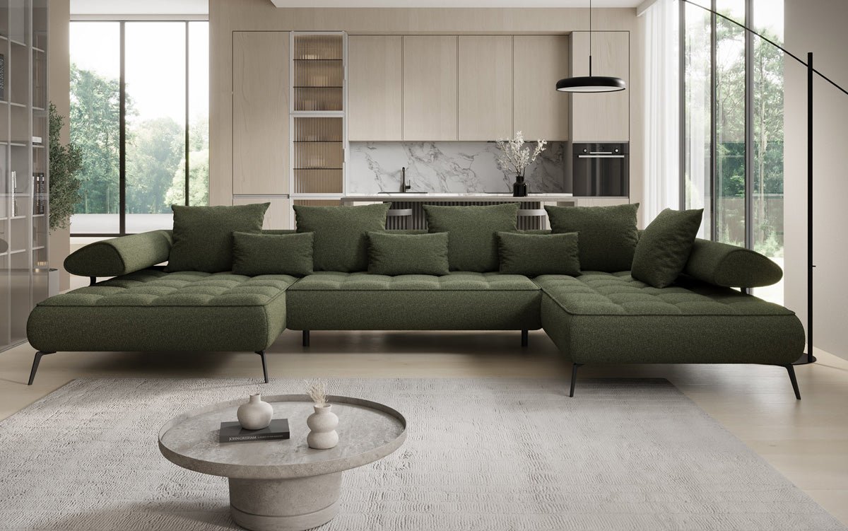 Designer U Sofa Sydney Bouclé mit elektrischer Schlaffunktion