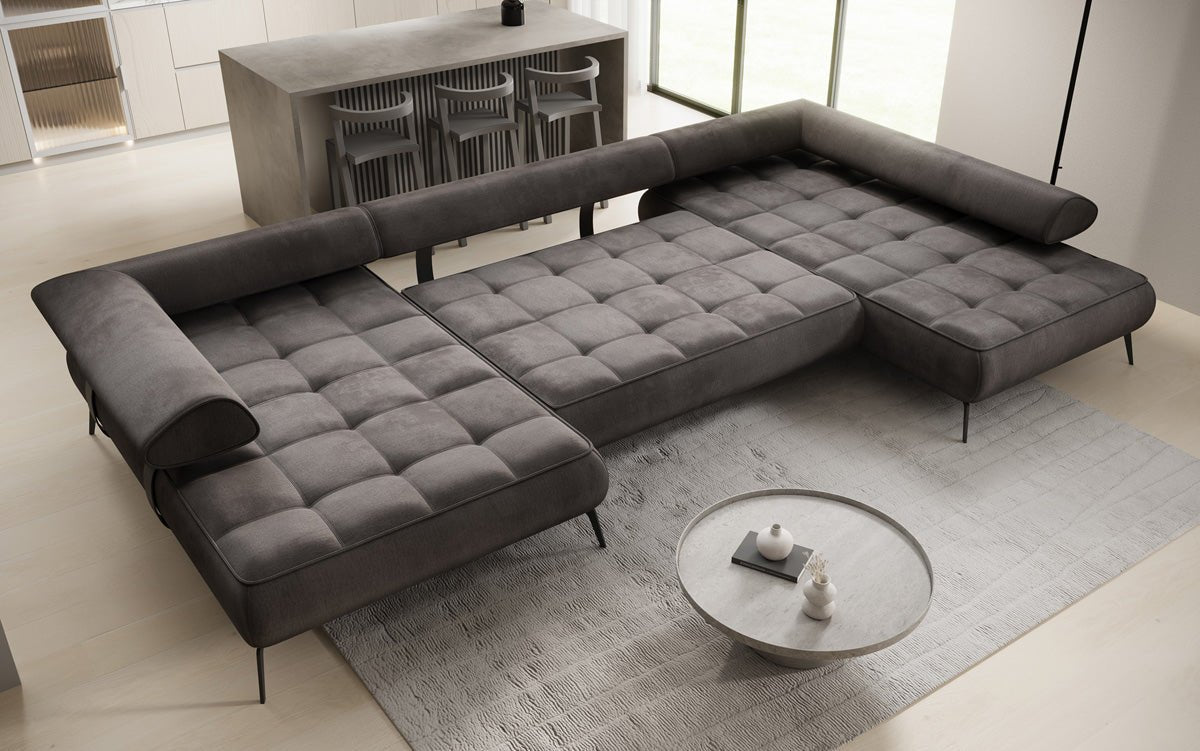 Designer U Sofa Sydney Samt mit elektrischer Schlaffunktion