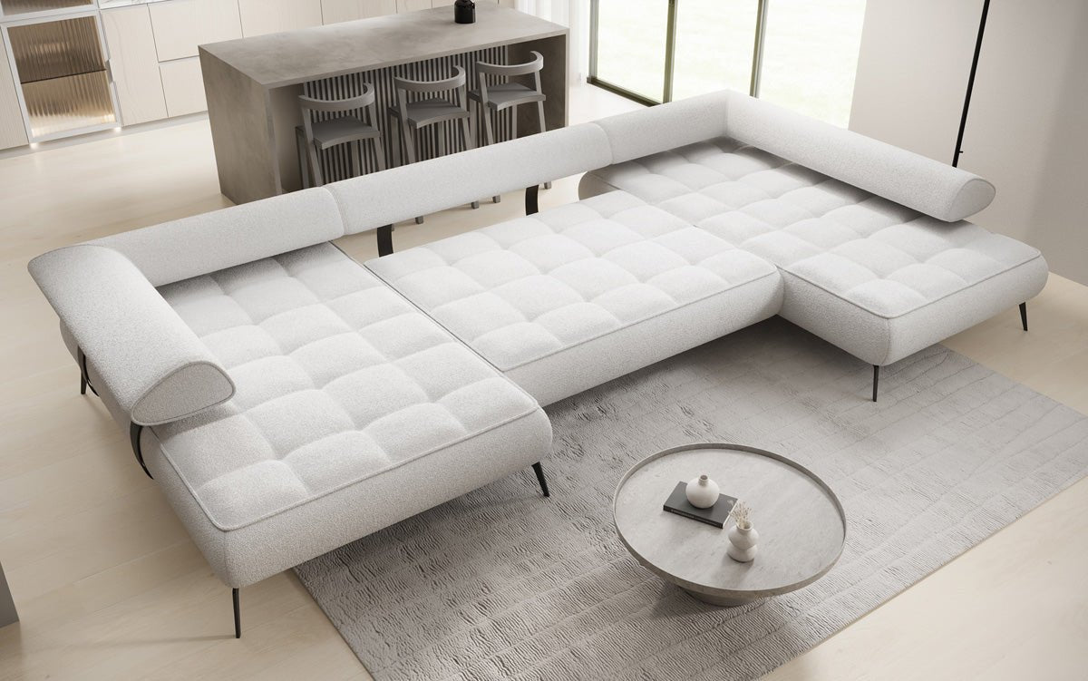 Designer U Sofa Sydney Bouclé mit elektrischer Schlaffunktion