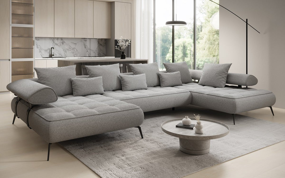 Designer U Sofa Sydney Bouclé mit elektrischer Schlaffunktion