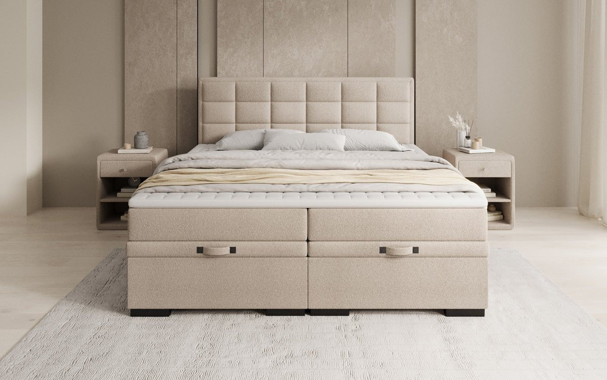 Boxspringbett Alessia mit Stauraum in Teddy Bouclé
