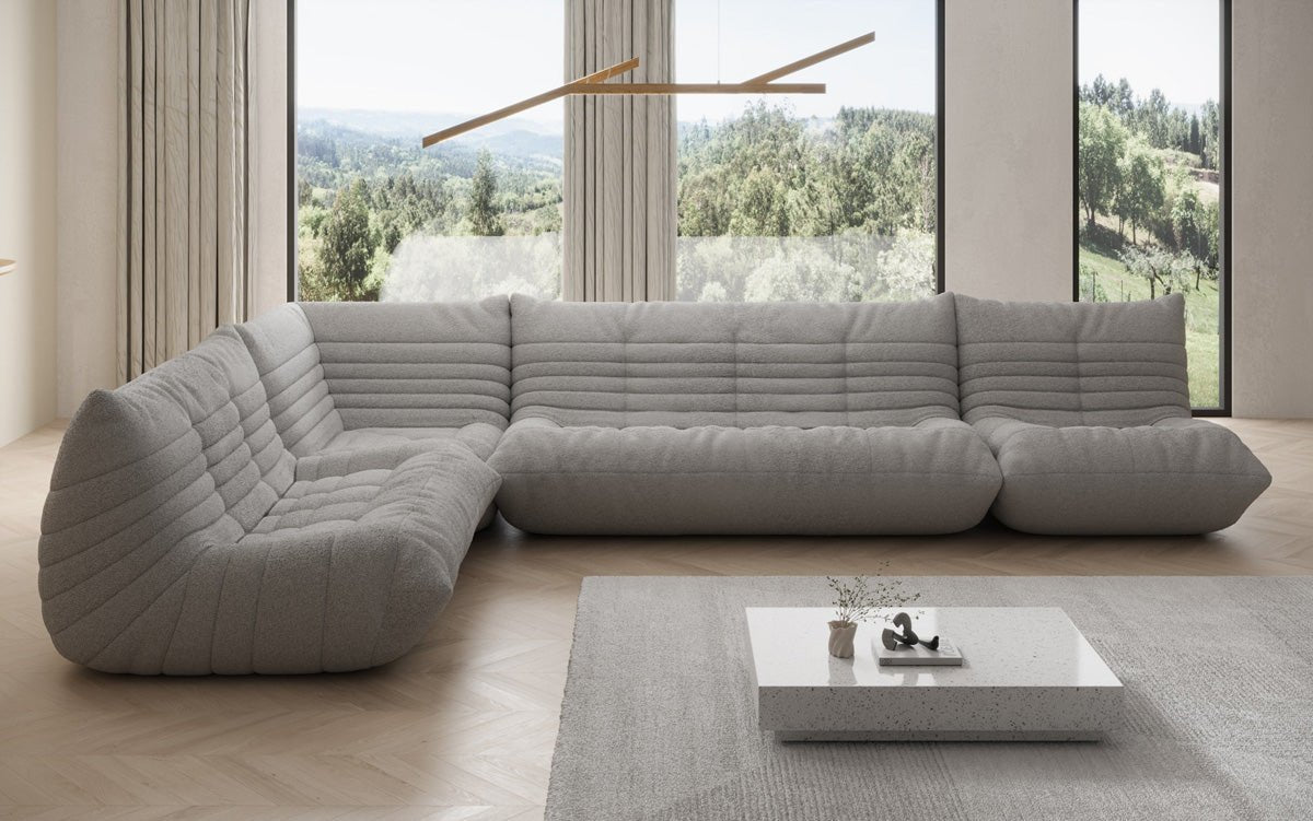 Designer Sofa Wohnlandschaft Calmo in Teddy Bouclé