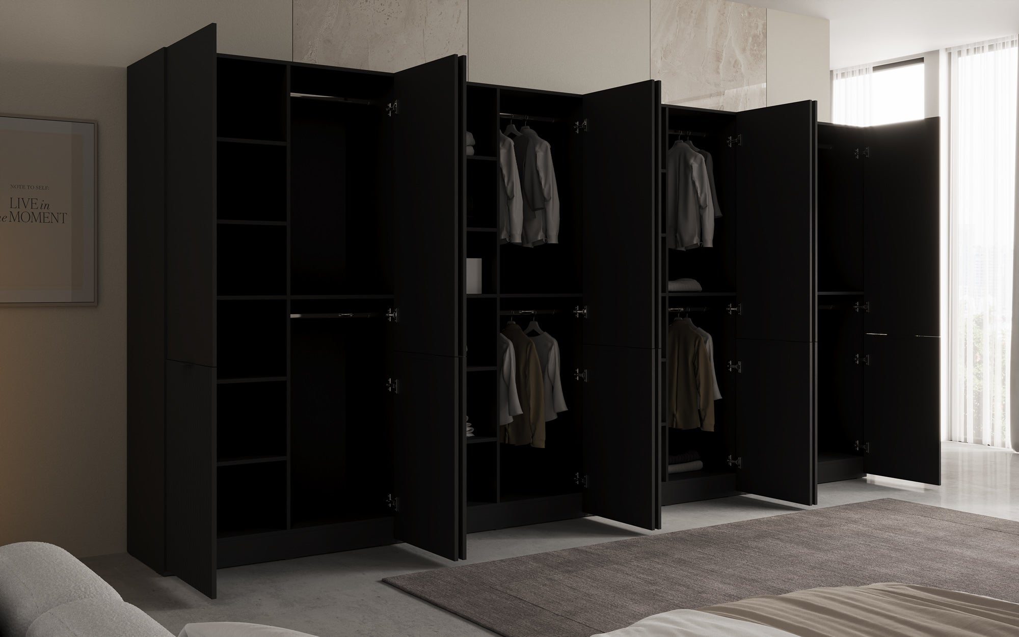 Modulo Faro XL – Viermoduliger Design-Kleiderschrank mit strukturierter MDF-Front