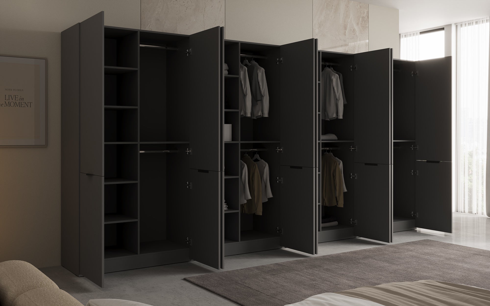 Modulo Faro XL – Viermoduliger Design-Kleiderschrank mit strukturierter MDF-Front