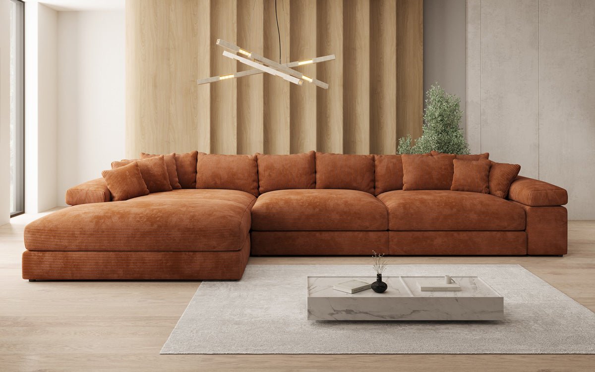 Designer Sofa Bernardo L Maxi mit breiter Ottomane in Cord