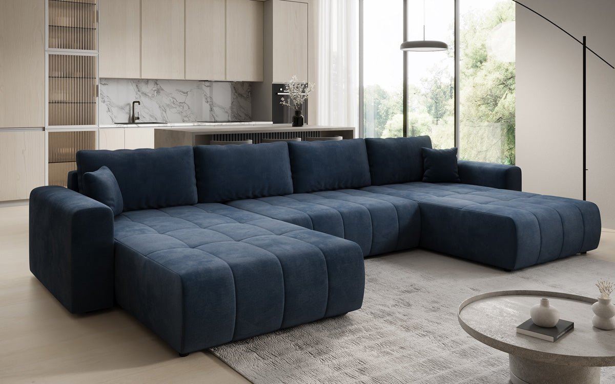 Designer Sofa Leveno U mit Schlaf- und Klappfunktion in Samt