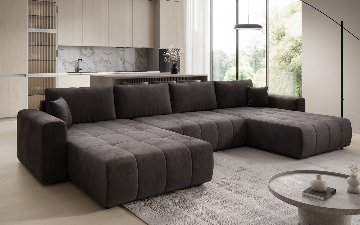 Designer Sofa Leveno U mit Schlaf- und Klappfunktion in Samt